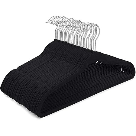 Amazon Basics Slim, Velvet, Non-Slip Suit Clothes Hangers, Black/Silver - Pack of 30 | Amazon (US)