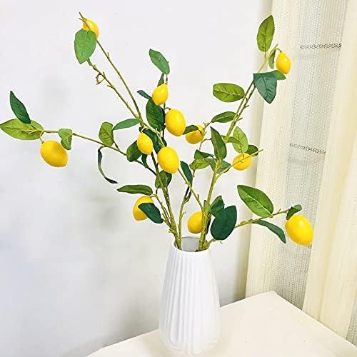 Artificial Lemon Branch, 38 inch Simulation Yellow Lemon Fruits Tree Stem with Green Leaves for S... | Amazon (US)