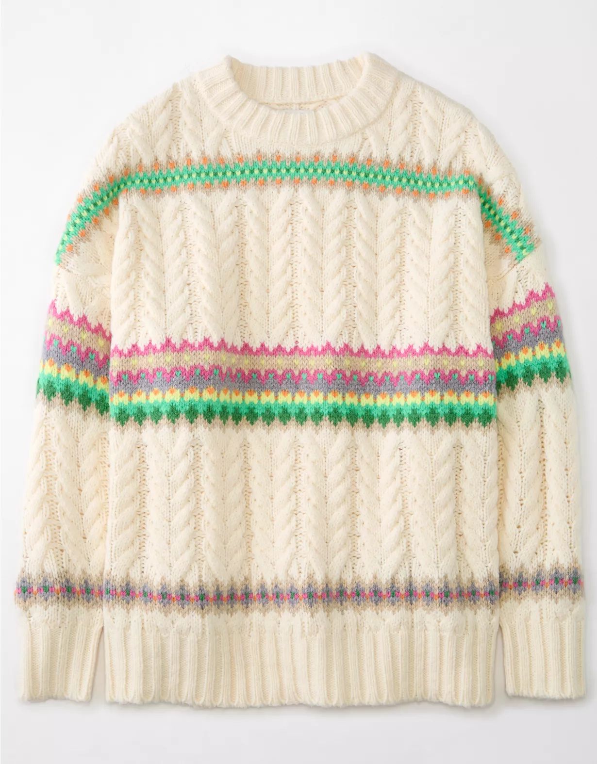 AE Cable-Knit Fair Isle Sweater | American Eagle Outfitters (US & CA)