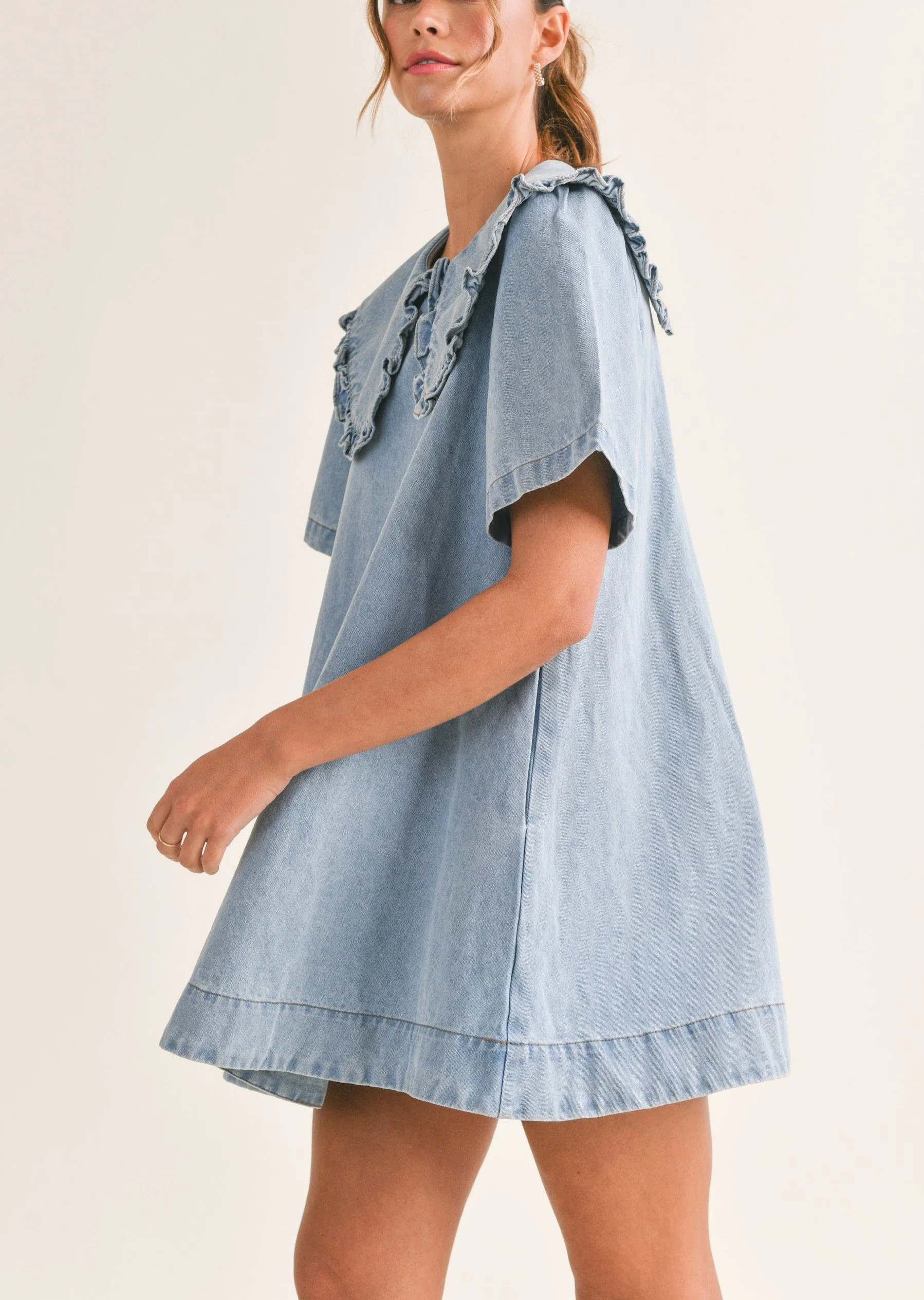 Collar Denim Mini Dress | Evercado