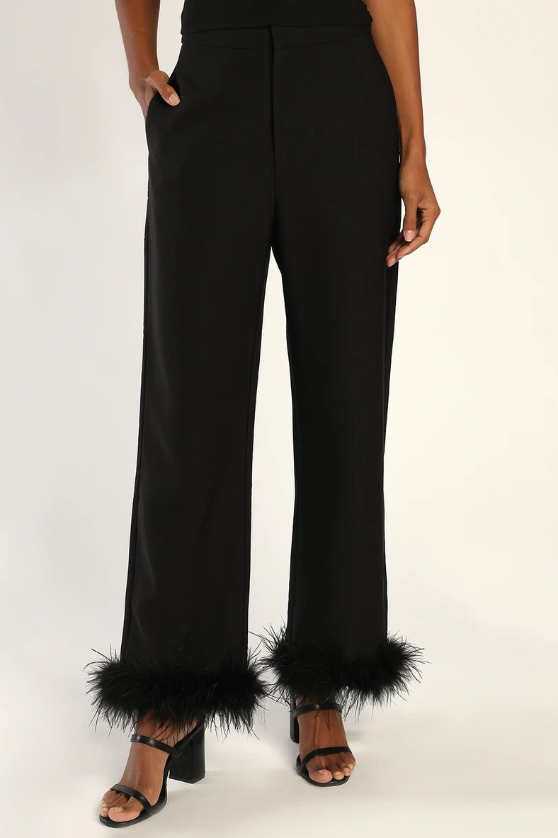 Flair for the Fabulous Black Feather Straight Leg Pants | Lulus (US)