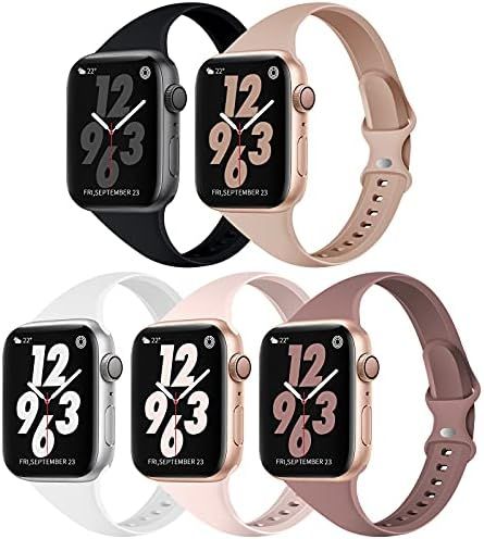 TSAAGAN 5 Pack Silicone Slim Band Compatible for Apple Watch Band 38mm 42mm 40mm 44mm 41mm 45mm, Sof | Amazon (US)