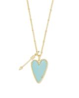 Ansley Heart Gold Long Pendant Necklace in Light Blue Magnesite | Kendra Scott