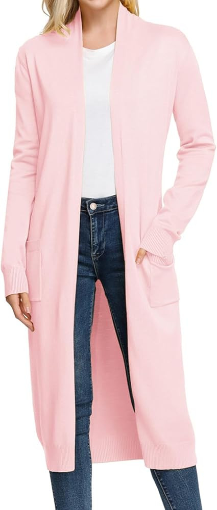 GRACE KARIN Essential Solid Open Front Maxi Long Knitted Cardigan Sweater for Women | Amazon (US)