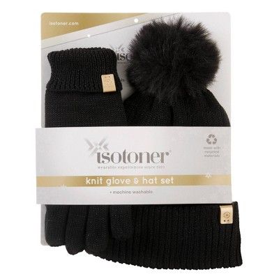 Isotoner Adult Knit Glove and Beanie Gift Set - Black | Target