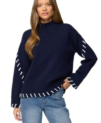 Edikted Women's Indah Contrast Stitch Oversized Sweater - Navy | Macy's