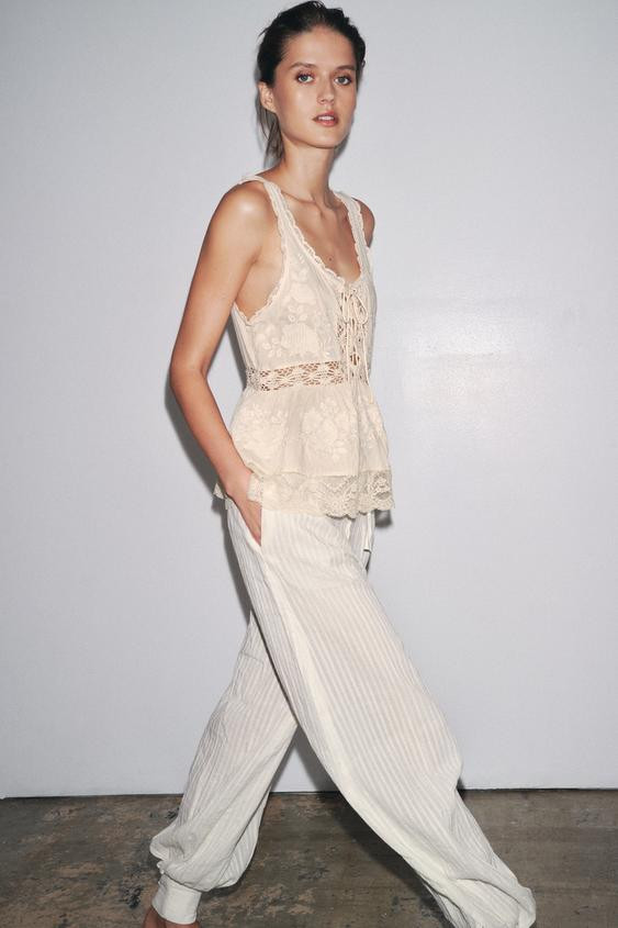 ZW COLLECTION EMBROIDERED ROMANTIC TOP | Zara UK