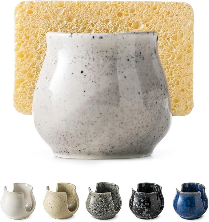 Sponge Holder for Kitchen Sink, Ceramic Dish Sponge Drying Caddy Sponge Rack Kitchen Organizer Cu... | Amazon (US)
