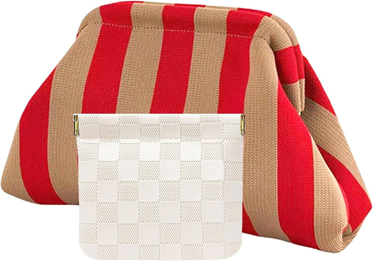 Clutch Purses for Women,Woven Crochet Bag&Cosmetic Bag Dumpling Striped Cloud Purse Evening Handb... | Amazon (US)