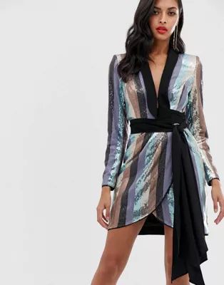 ASOS DESIGN tux mini dress in stripe sequin embellishment | ASOS US