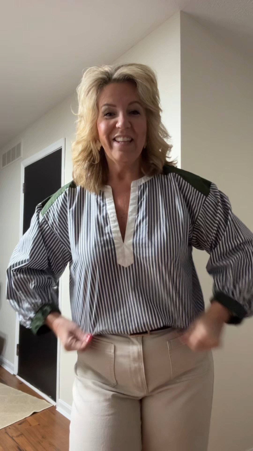Great casual Friday outfit.

I think this outfit is perfect for the spring and works right into happy hour for you !

Top is a size large, I might have been able to wear a medium comfortably. It’s a little big, but I prefer the oversize. 

Pants run big these are a size 30 

Shoes run true to size

#LTKMidsize #LTKFindsUnder50 #LTKStyleTip
