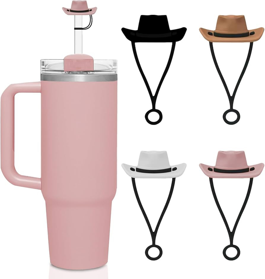 Silicone Cowboy Hat Straw Covers Cap Compatible with Stanley Cup 30 40 oz, 4 Pack Cute Straw Topp... | Amazon (US)