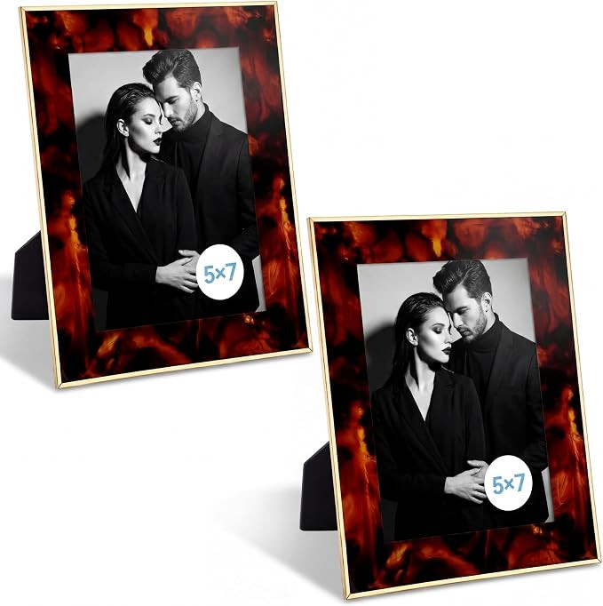 2 Pcs Glass Tortoise Shell Picture Frame for 5 x 7 Inch, Retro Amber Photo Frame with Brass Gold ... | Amazon (US)