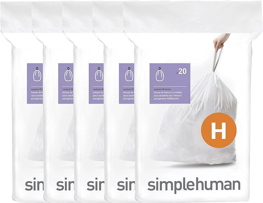 simplehuman Code H Custom Fit Drawstring Trash Bags, 20 Count (Pack of 5), 30-35 Liter / 8-9 Gall... | Amazon (US)
