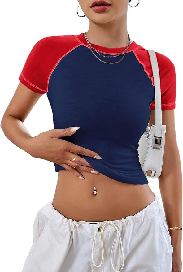 Avanova Women Raglan Colorblock Baby Tee Shirt Short Sleeve Summer Casual Tops | Amazon (US)