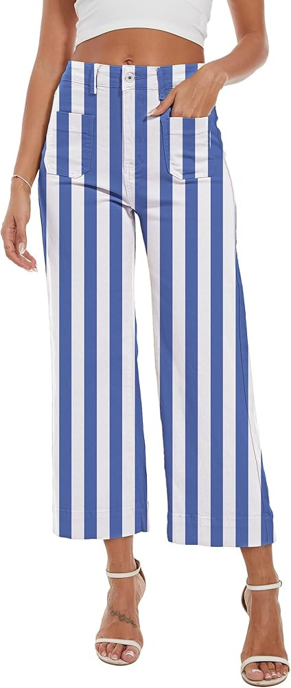 Wide Leg Jeans for Women Trendy High Waisted Flare Jeans Cropped Pants Stretchy Baggy | Amazon (US)