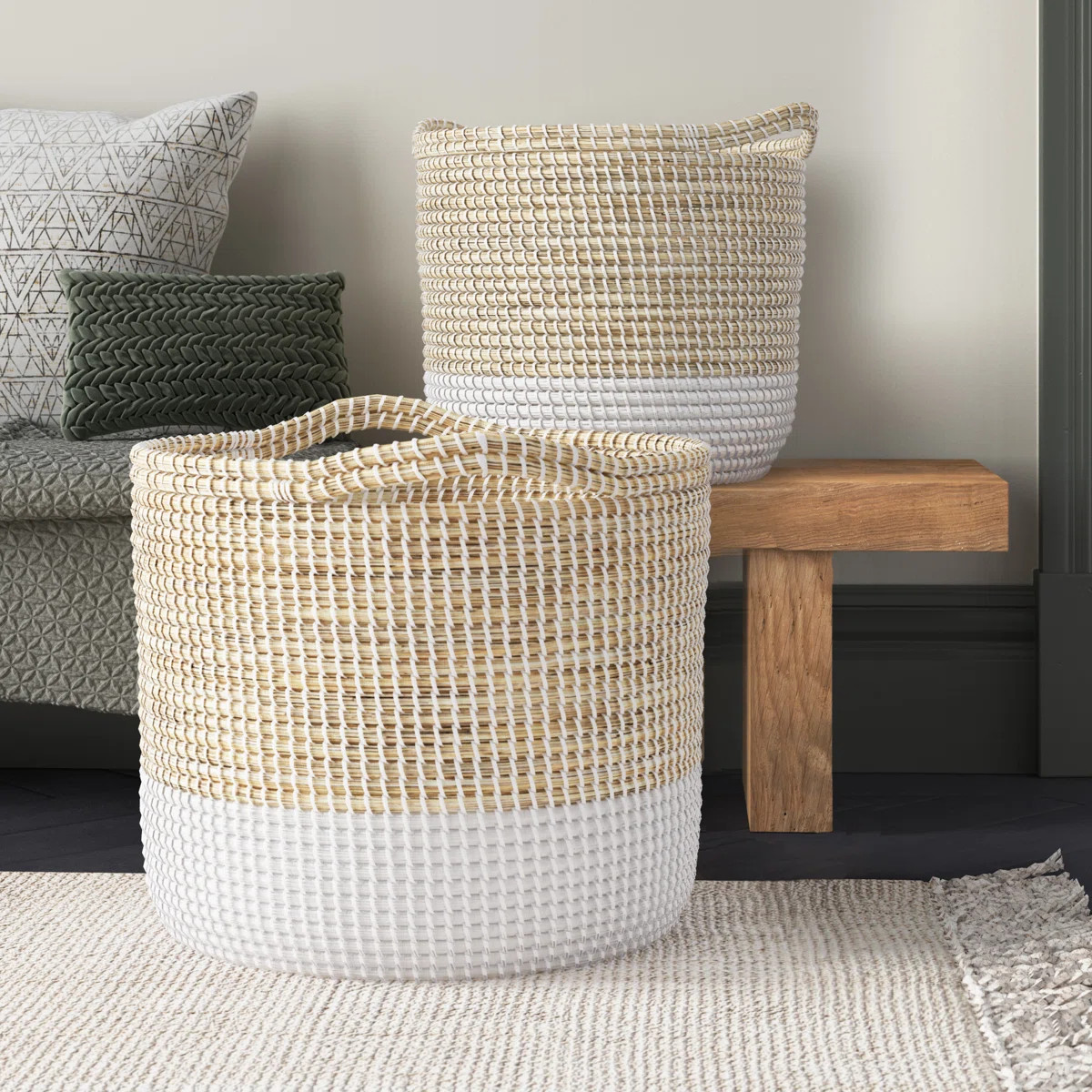 Seagrass Handmade Two Toned Decorative and Functional Storage Basket with Handles | Wayfair North America