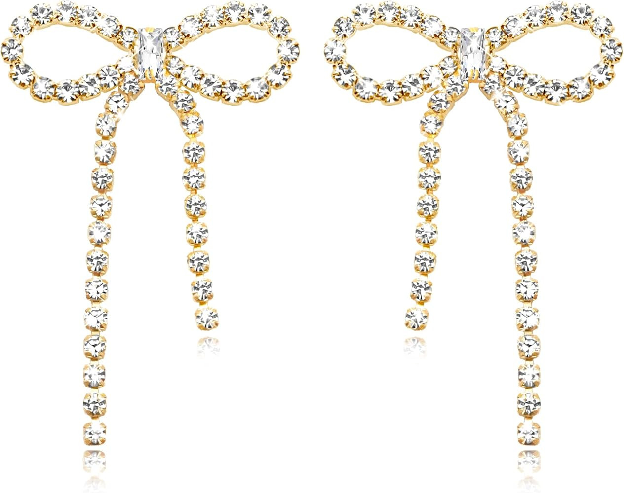 Nanafast Bow Rhinestone Earrings Long Dangle Drop Chandelier Tassel Bow Earrings for Women Weddin... | Amazon (US)