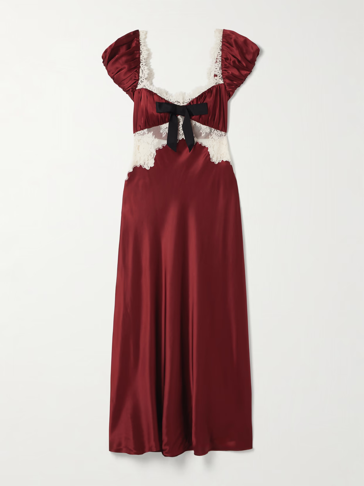 DÔEN - Veda Bow-detailed Corded Lace-trimmed Silk-charmeuse Midi Dress - Red | NET-A-PORTER (US)
