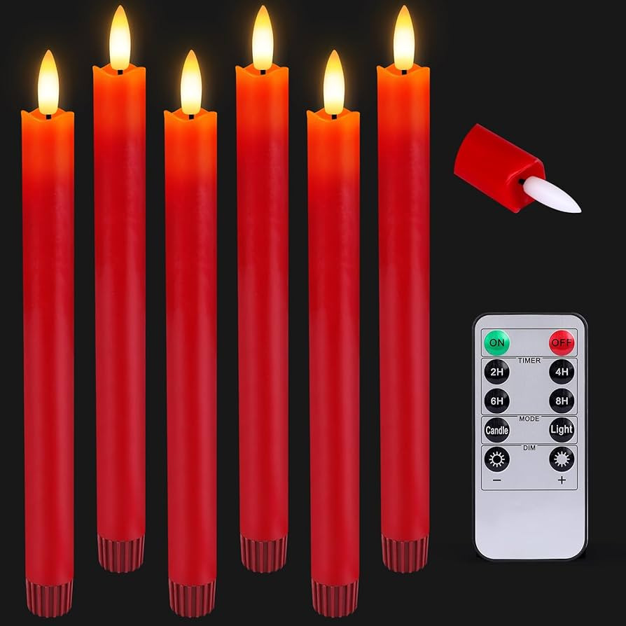HINZER 6 Pcs Flameless Taper Candles with Remote & Timer 9.6 inch Real Wax Battery Operated LED W... | Amazon (US)