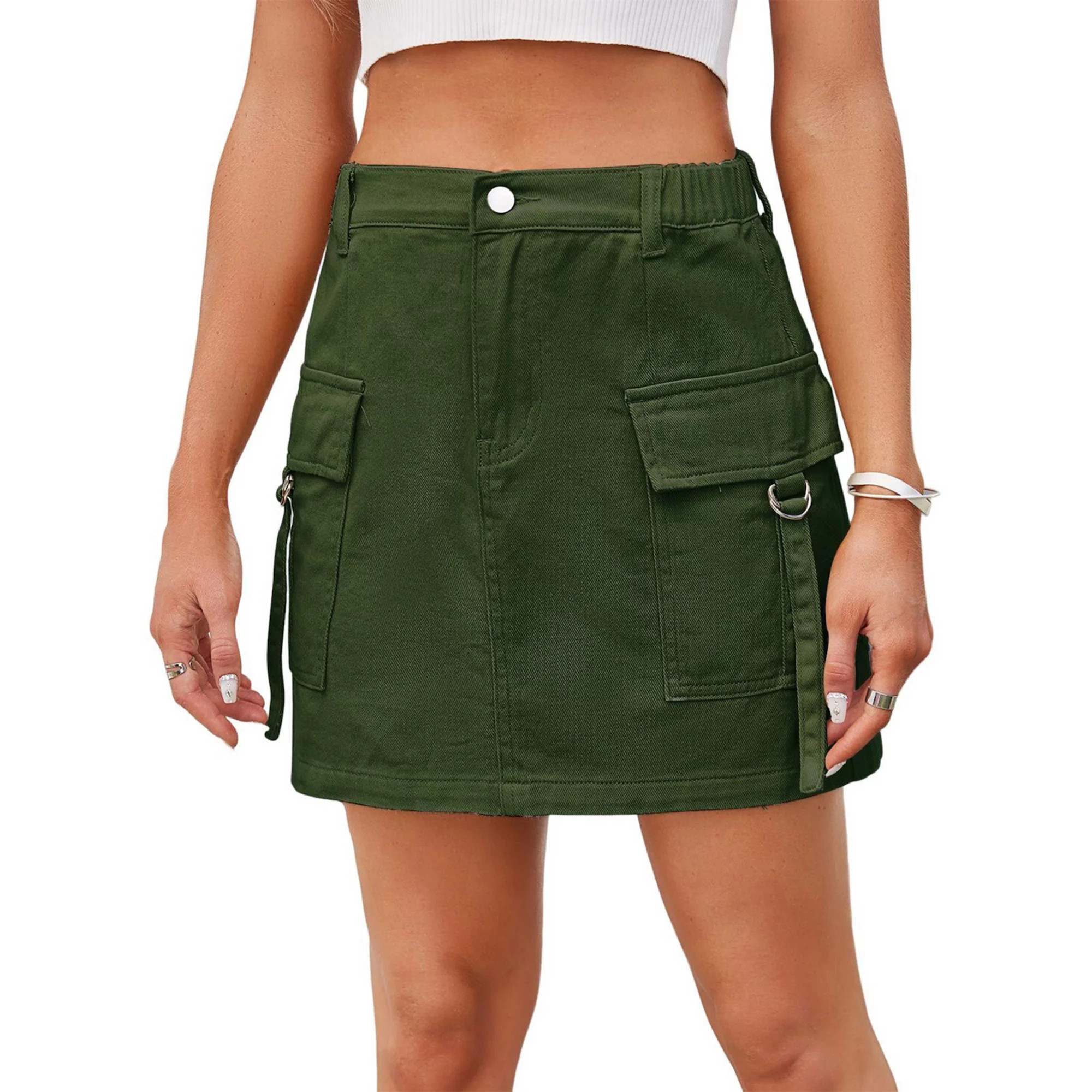 Low Waist Cargo Skirt Women Button Mini Cargo Denim Skirt with Pocket | Kohl's