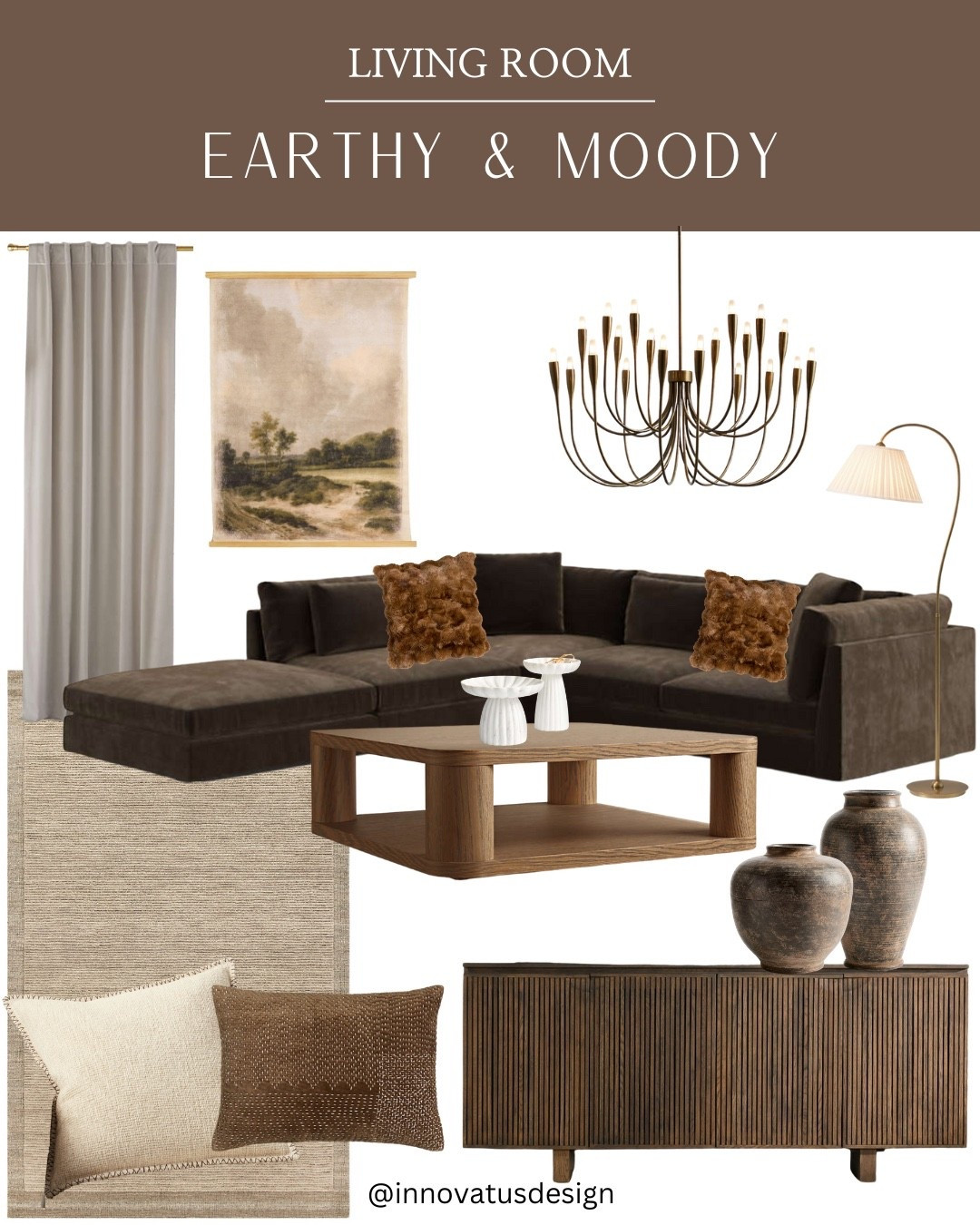 An earthy and moody living room design featuring rich chocolate brown tones. The colour of the season this Fall - chocolate brown - is the foundation for this elegant living room design  

#LTKFamily #LTKSeasonal #LTKHome