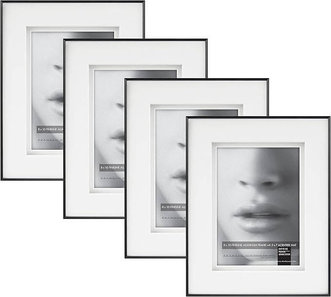 Framatic Fineline Aluminum Frame, Black, 8 x 10 in matted to 5 x 7 in, 4 pk | Amazon (US)