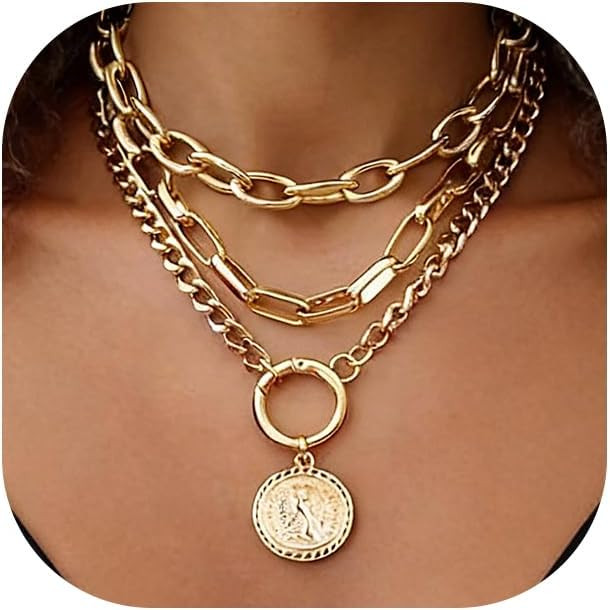 iF YOU Vintage Gold Layered Necklaces for Women Trendy, Chunky Cuban Link Paperclip Chains Neckla... | Amazon (US)