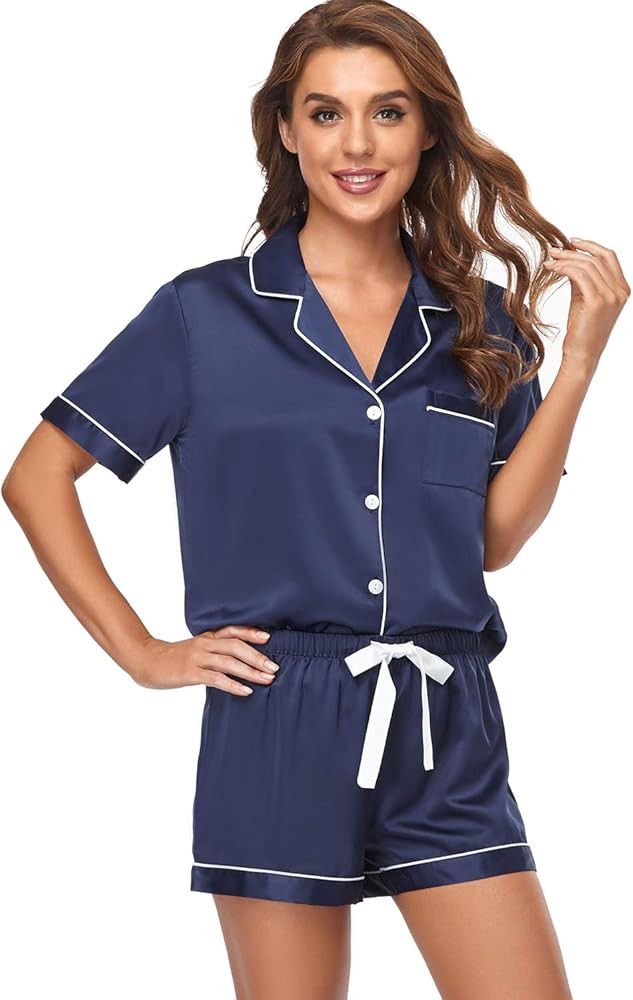 Serenedelicacy Women's Satin Pajama Set 2-Piece Sleepwear Loungewear Button Down Short Sleeve PJ ... | Amazon (US)