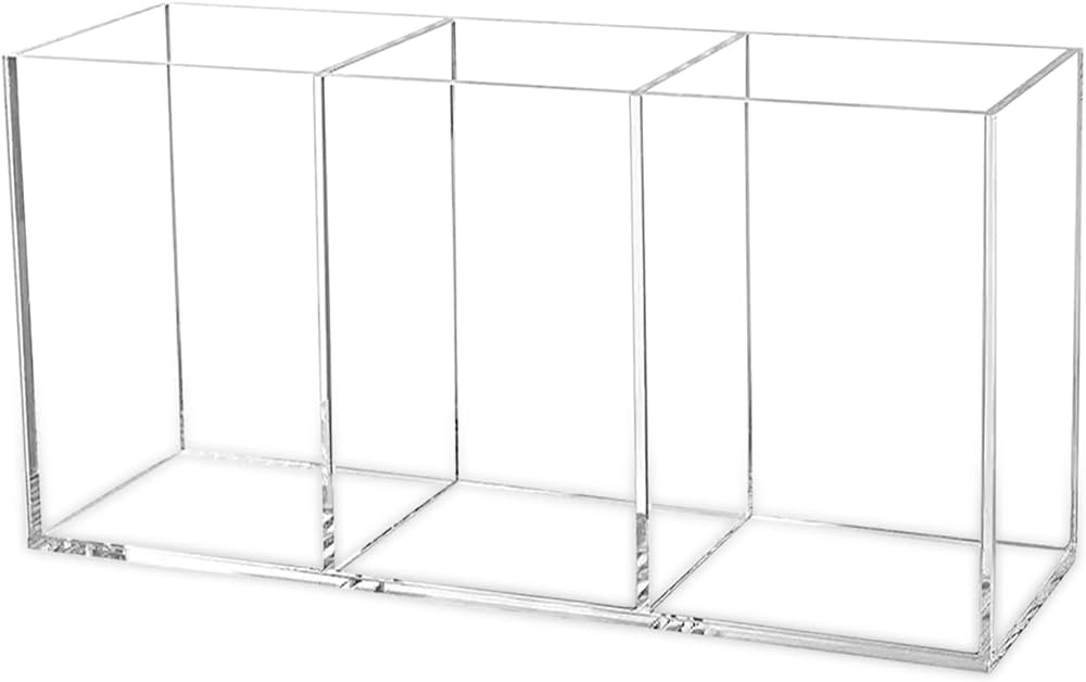 Clear Makeup Brush Organizer,Acrylic Cosmetic Brushes Storage Holder with 3 Slots,Pencil Pen Hold... | Amazon (US)
