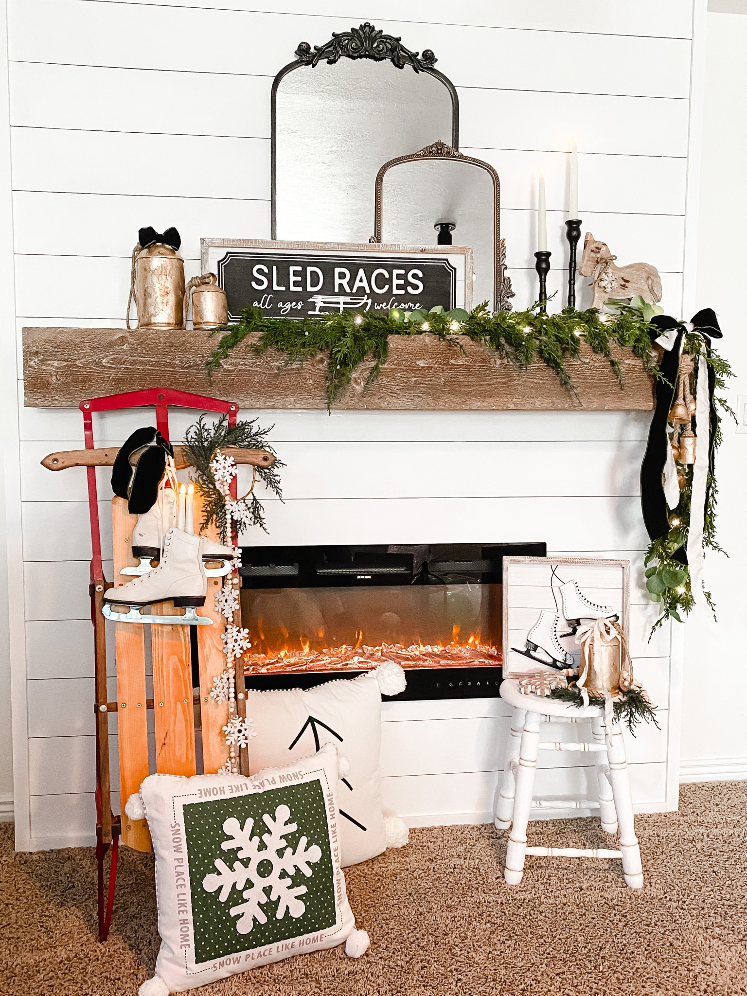 Linking what I can for my Christmas mantle the signs and pillows are from krumpets home decor 
Code Davenportfarmhouse 

#LTKstyletip #LTKHoliday #LTKhome