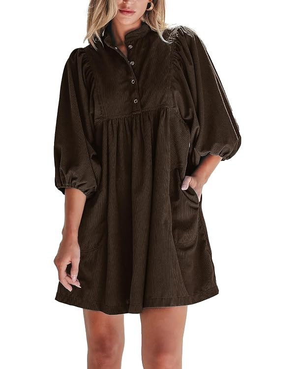 Opemiby Women Corduroy Dresses Casual Loose Fall Winter Mini Babydoll Dress | Amazon (US)