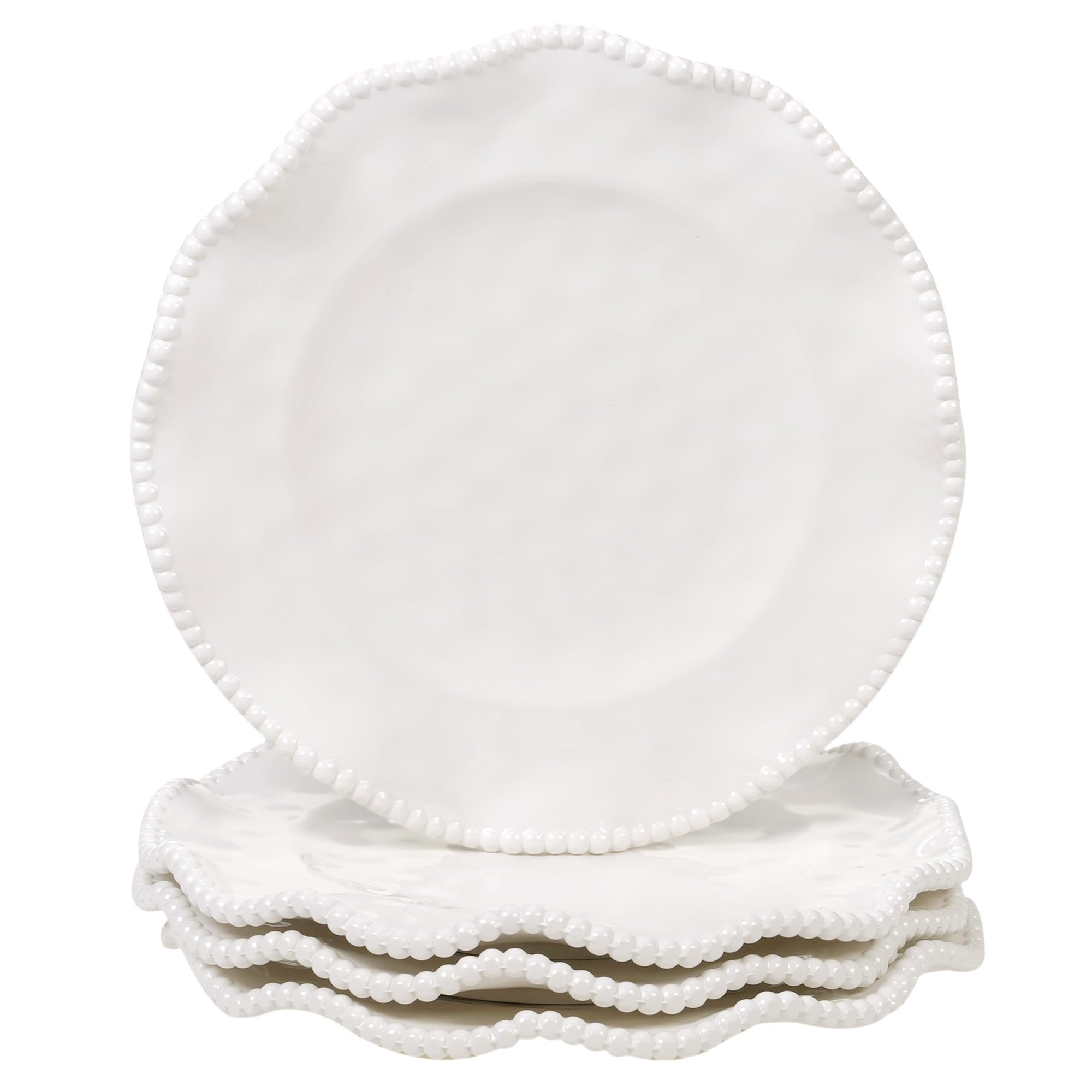 Perlette Cream Beaded Salad Plates - Set of 4, 9" Chic Melamine Dinnerware, Unbreakable & Elegant... | Amazon (US)