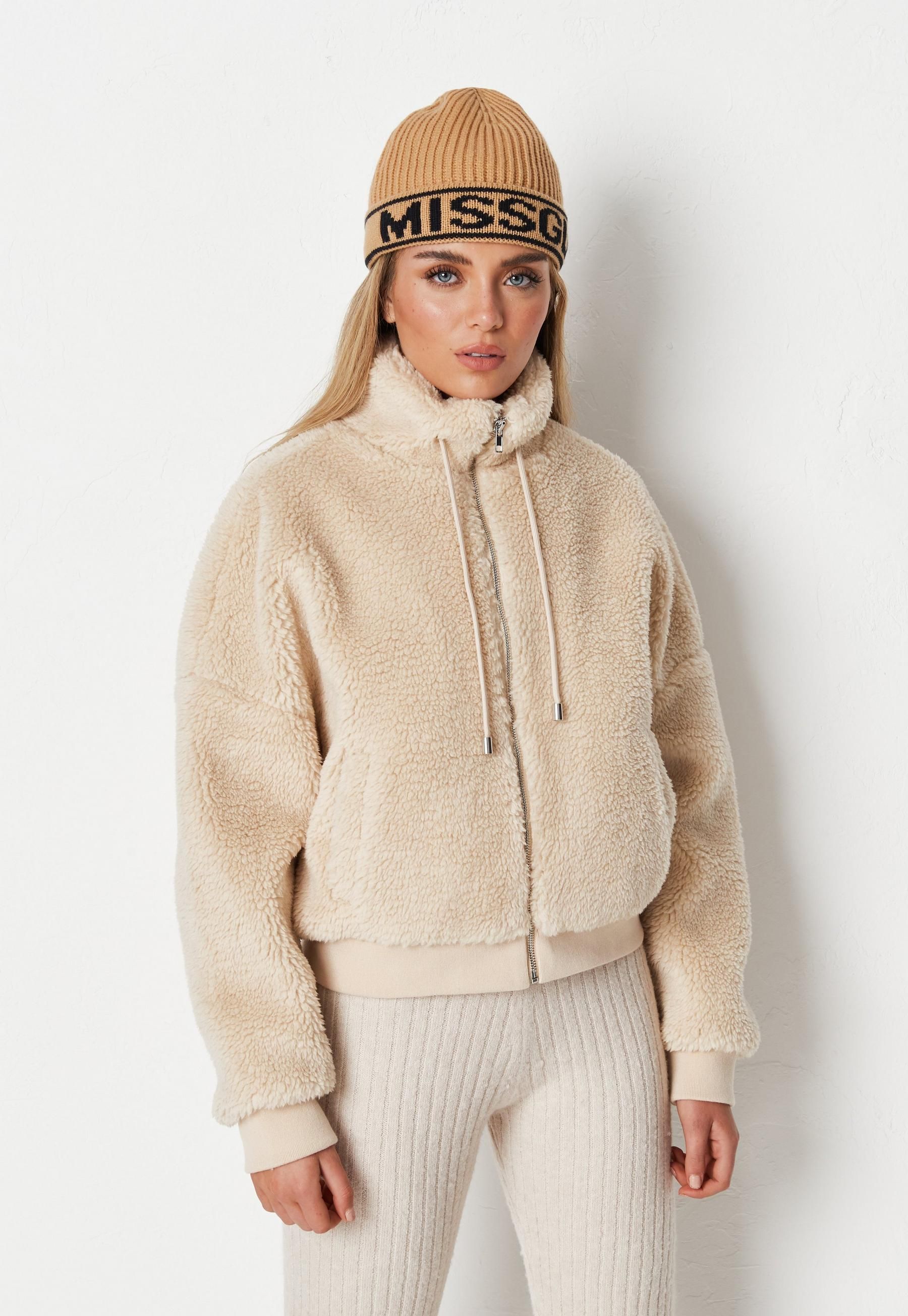 Missguided - Recycled Stone Borg Teddy Bomber | Missguided (UK & IE)