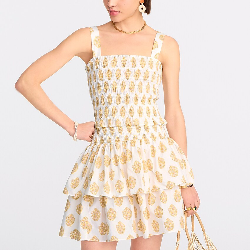 Smocked mini skirt in gathered floral block print | J. Crew US