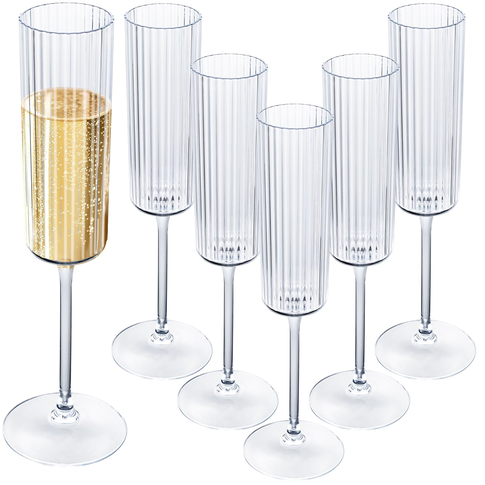 Ciaell 24 Pack Plastic Champagne Flutes - 6oz Ribbed Disposable Champagne Glasses - Clear Vintage... | Amazon (US)