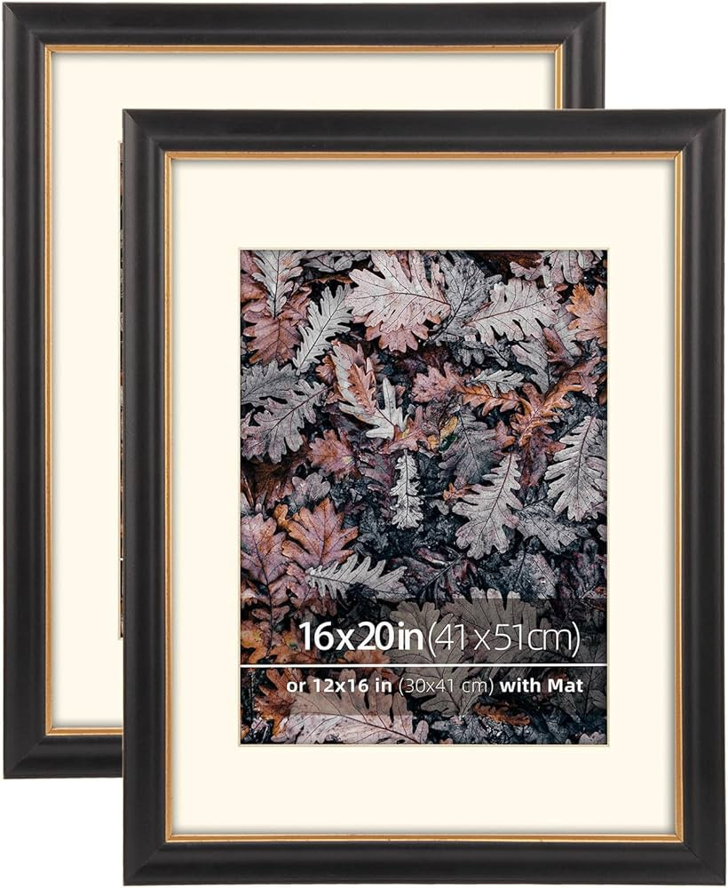 Eitida16x20 in 2 Pack Wood Black Gold Trim 2 Tone Vintage Antique Retro Poster Frame, Matted to 9... | Amazon (US)