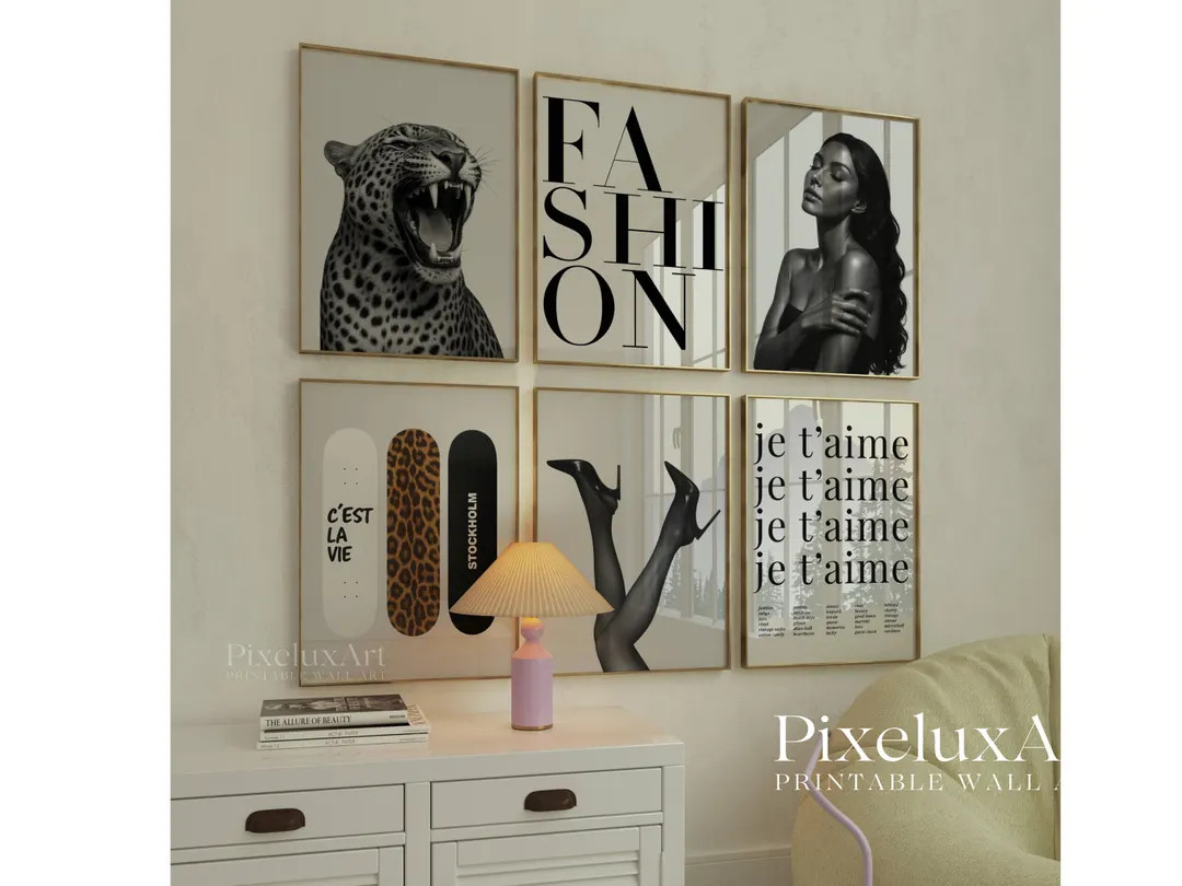 Trendy Black and White Gallery Wall Art, Set of 6 Aesthetic Chic Apartment Decor, Trendy Fashion ... | Etsy (US)