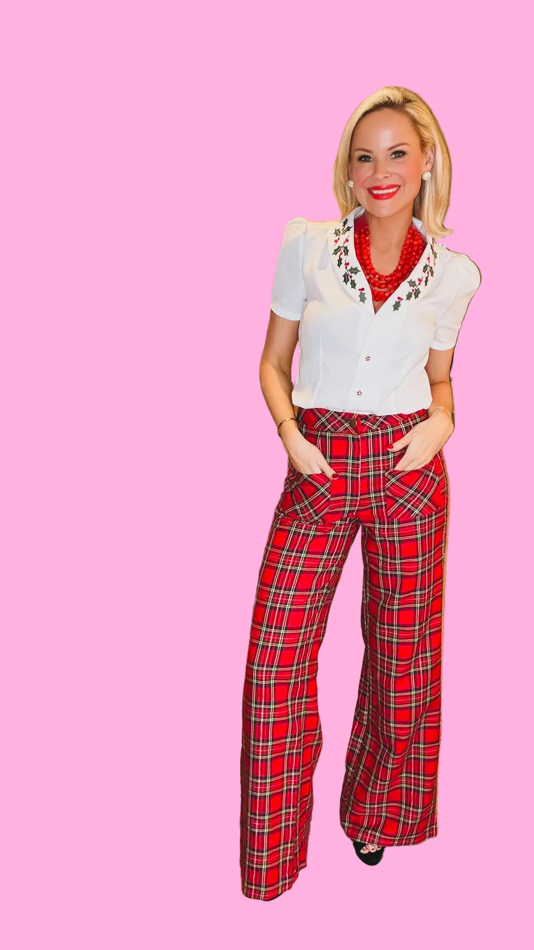 Red Plaid Wide Leg Trousers | Teggy French
