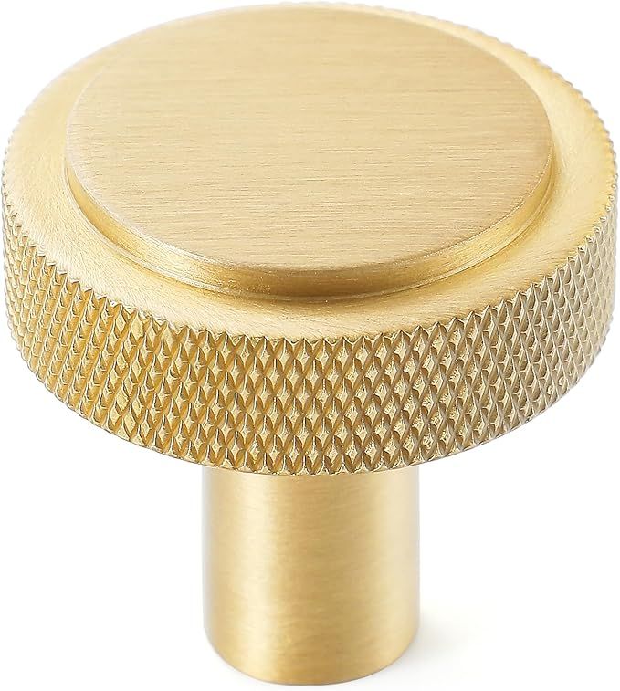 KOPPALIVE 5-Pack Solid Brass Cabinet Knobs, Gold Knurled Dresser Drawer Knobs, Round Modern Kitch... | Amazon (US)