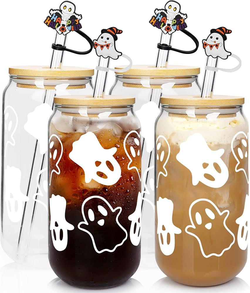 ANOTION Halloween Mugs - 18 oz Halloween Ghost Decor Ghost Mug Halloween Decorations Glass Cups T... | Amazon (US)