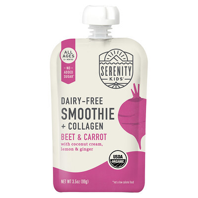 Serenity Kids, Dairy-Free Smoothie + Collagen, Beet & Carrot, All Ages 6+ Months, 3.5 oz (99 g) | iHerb