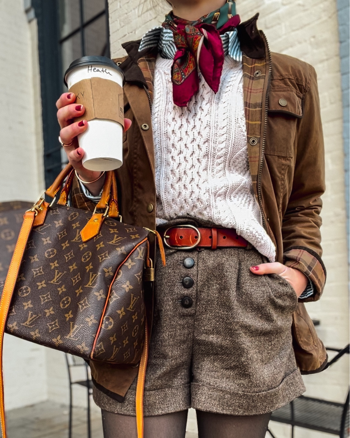 Nothing says Fall Fashion like layering different textures—think cable knit pullover under a wax jacket, wool shorts, tights, & vintage silk scarf 👌🏻 

#LTKHoliday #LTKSeasonal #LTKCyberWeek
