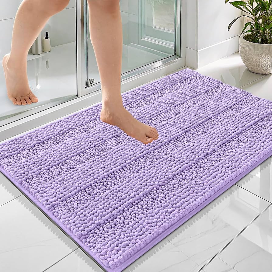 OLANLY Thick Bathroom Rugs 36x24, Extra Soft Absorbent Chenille Striped Bath Rugs, Rubber Backing... | Amazon (US)