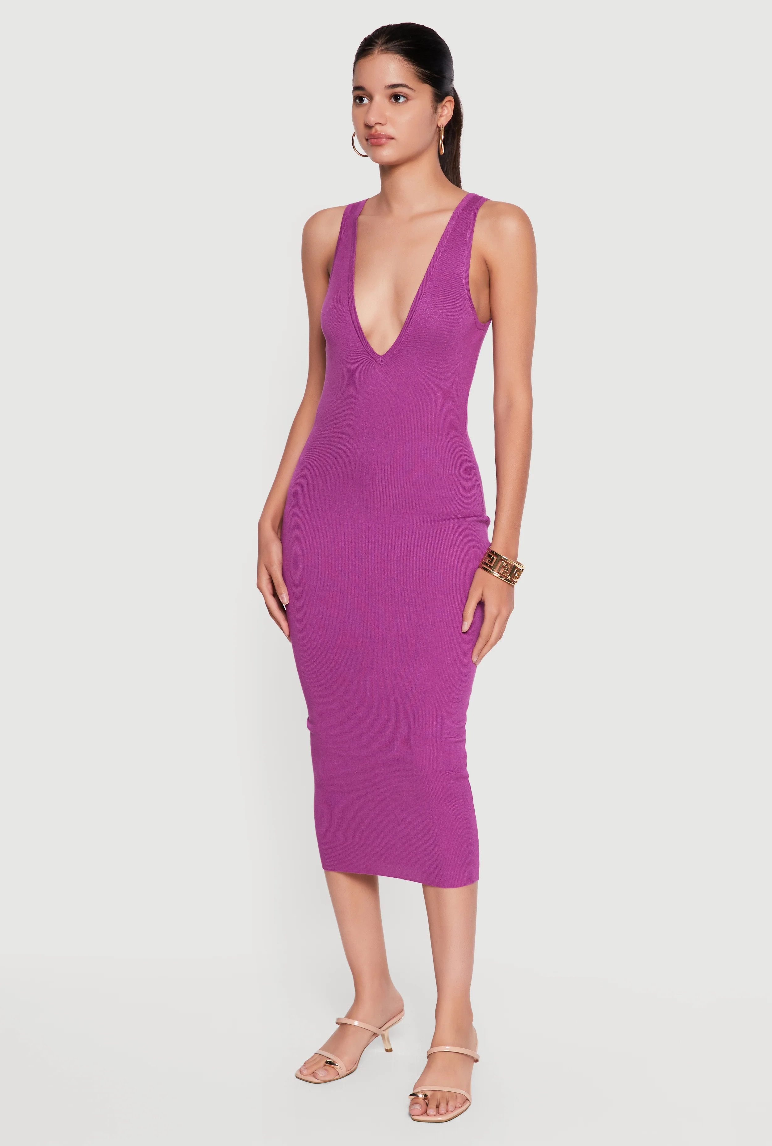 Plunge Neckline Sleeveless Midi Dress | Rainbow Shops