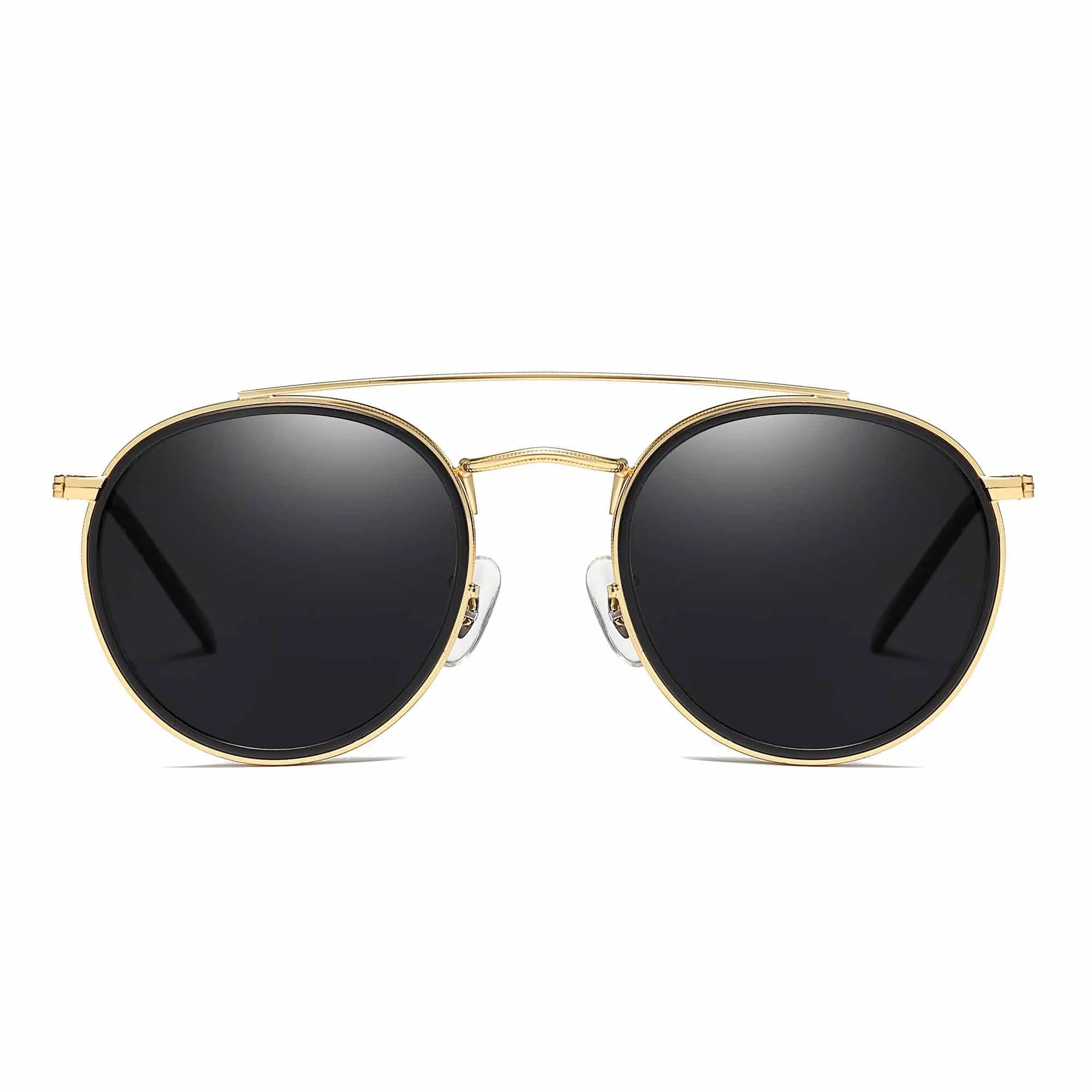 JIM HALO Small Polarized Round Sunglasses for Women Vintage Double Bridge Frame (Gold Frame/Polar... | Walmart (US)