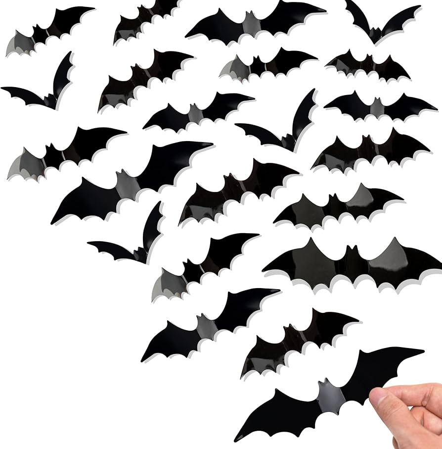Bobobag 120 Pcs 3D Bats Halloween Decorations,Halloween Wall Decor 4 Sizes Black Bats Sticker for... | Amazon (US)