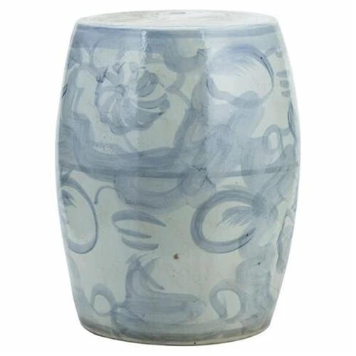 Beck Modern Blue and White Porcelain Twisted Flower Outdoor Garden Stool | Kathy Kuo Home