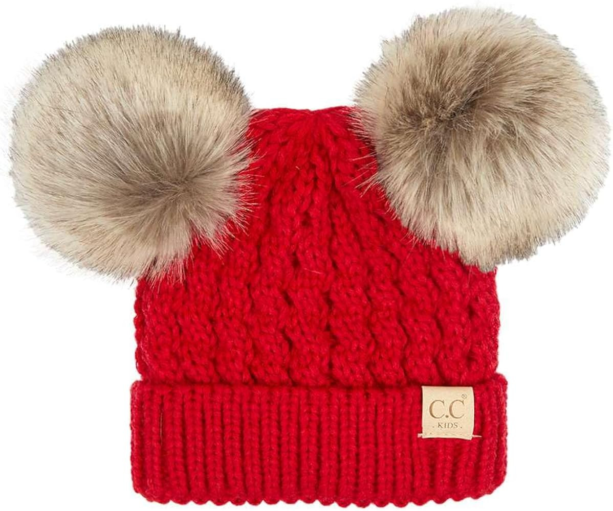 C.C Kids' Cable Knit Double Pom Beanie for Kids - Comfortable Soft Warm Children Youth Skully Hat... | Amazon (US)
