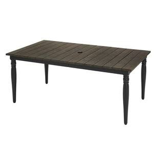 Hampton Bay Jasper Ridge Farmhouse Black Frame Rectangular Metal Outdoor Patio Dining Table with ... | The Home Depot